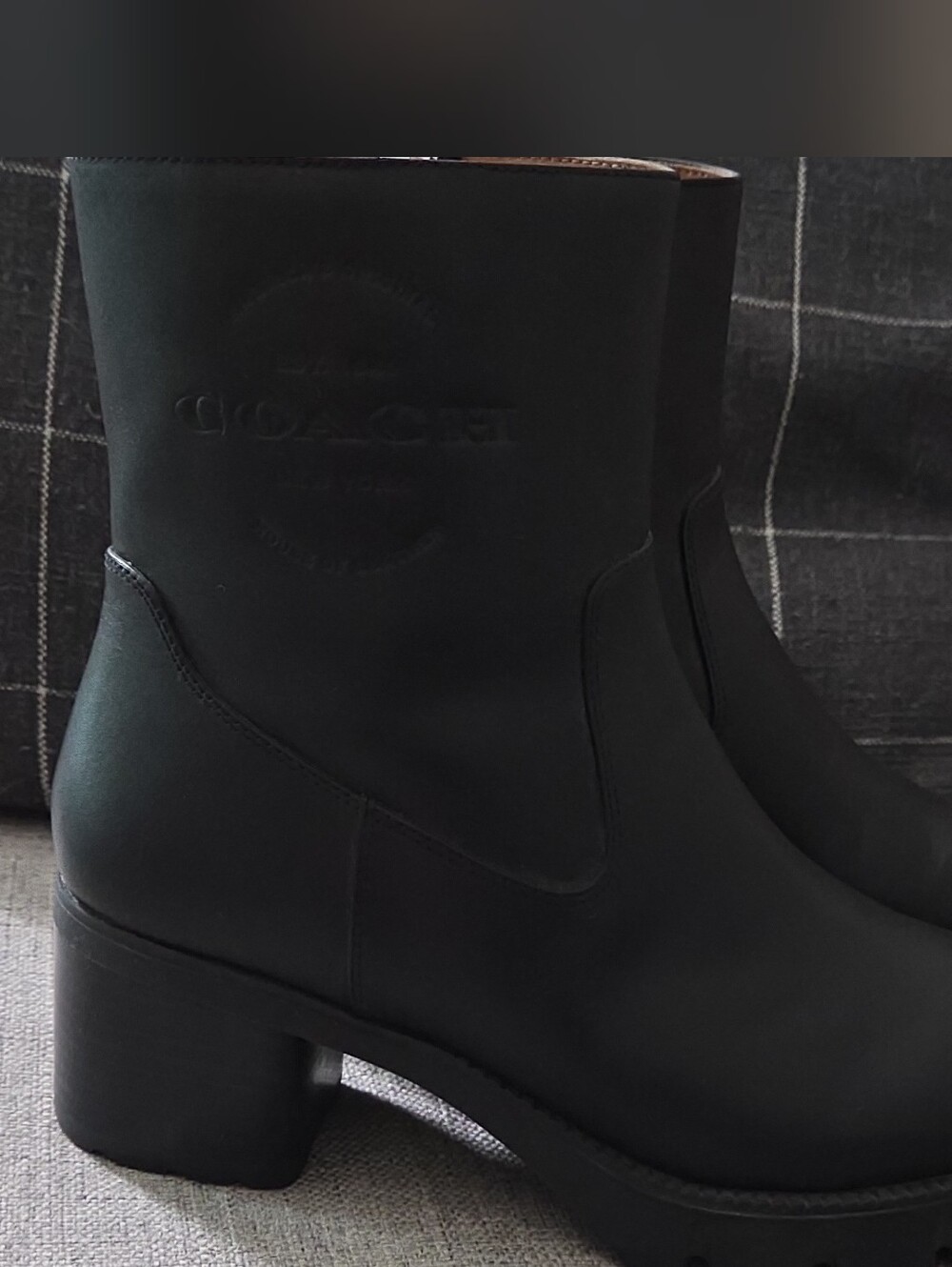 Coach Black Embossed Logo Ankle Booties